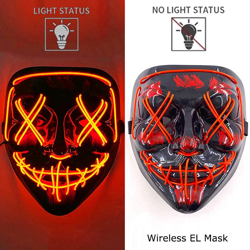 Máscara de LED luminosa Mixte para Halloween, cosplay assustador, festa e noite adulta