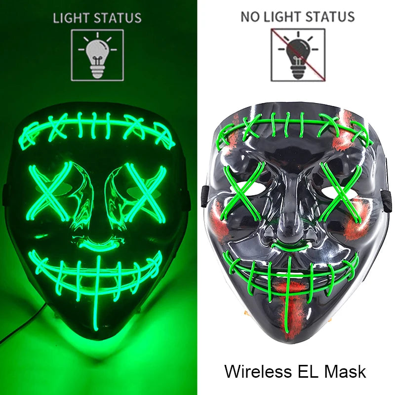 Máscara de LED luminosa Mixte para Halloween, cosplay assustador, festa e noite adulta