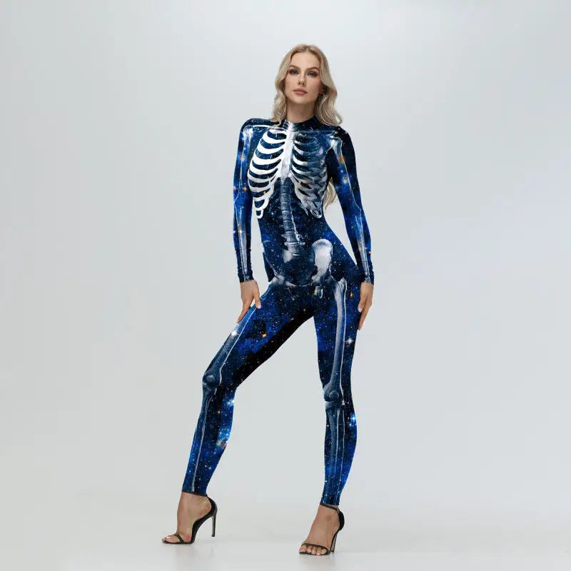 Women's Scary Halloween Skeleton Jumpsuit Cosplay Costume for Adults
