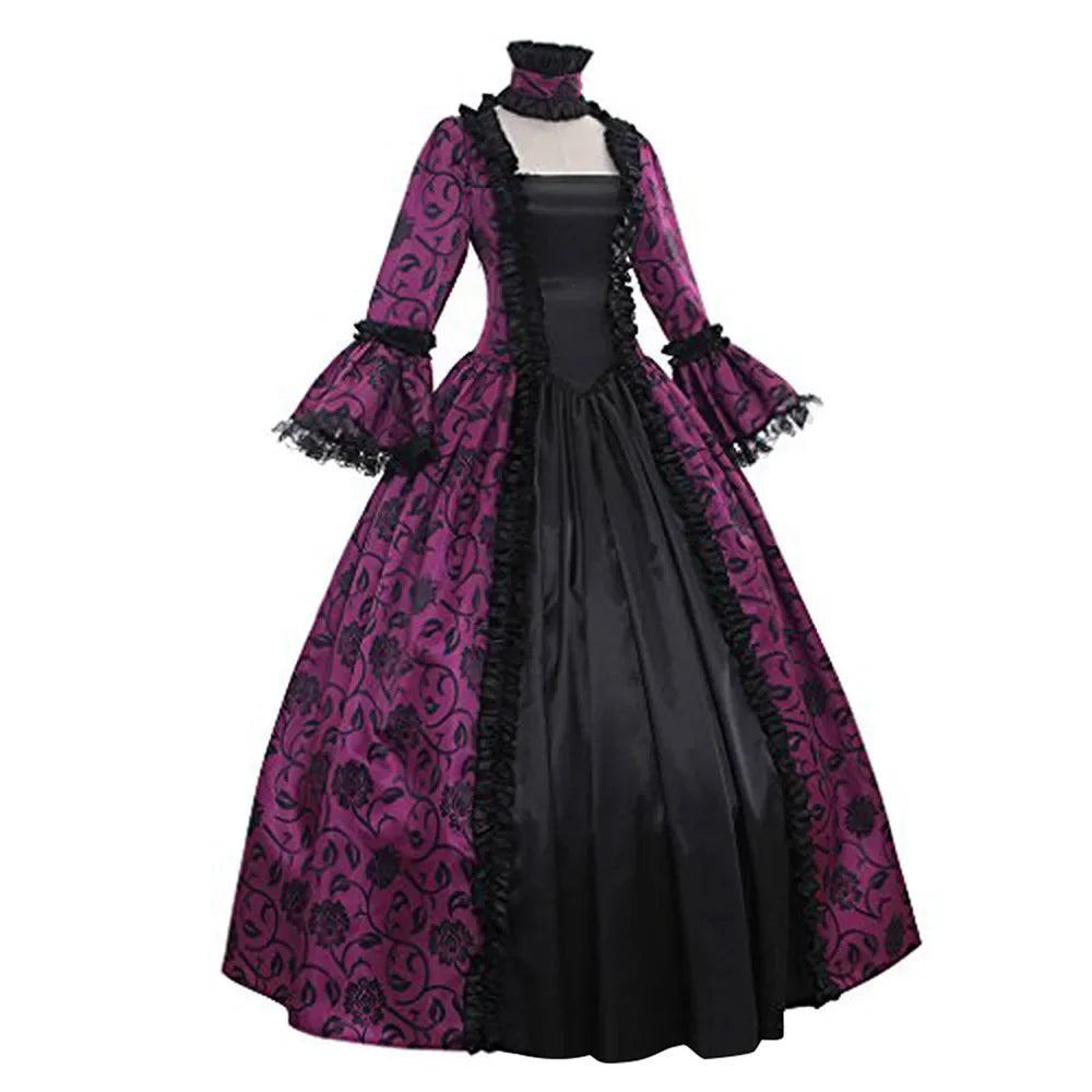 Rochie lungă gotică pentru femei, cosplay de Halloween, regină medievală, bal mascat