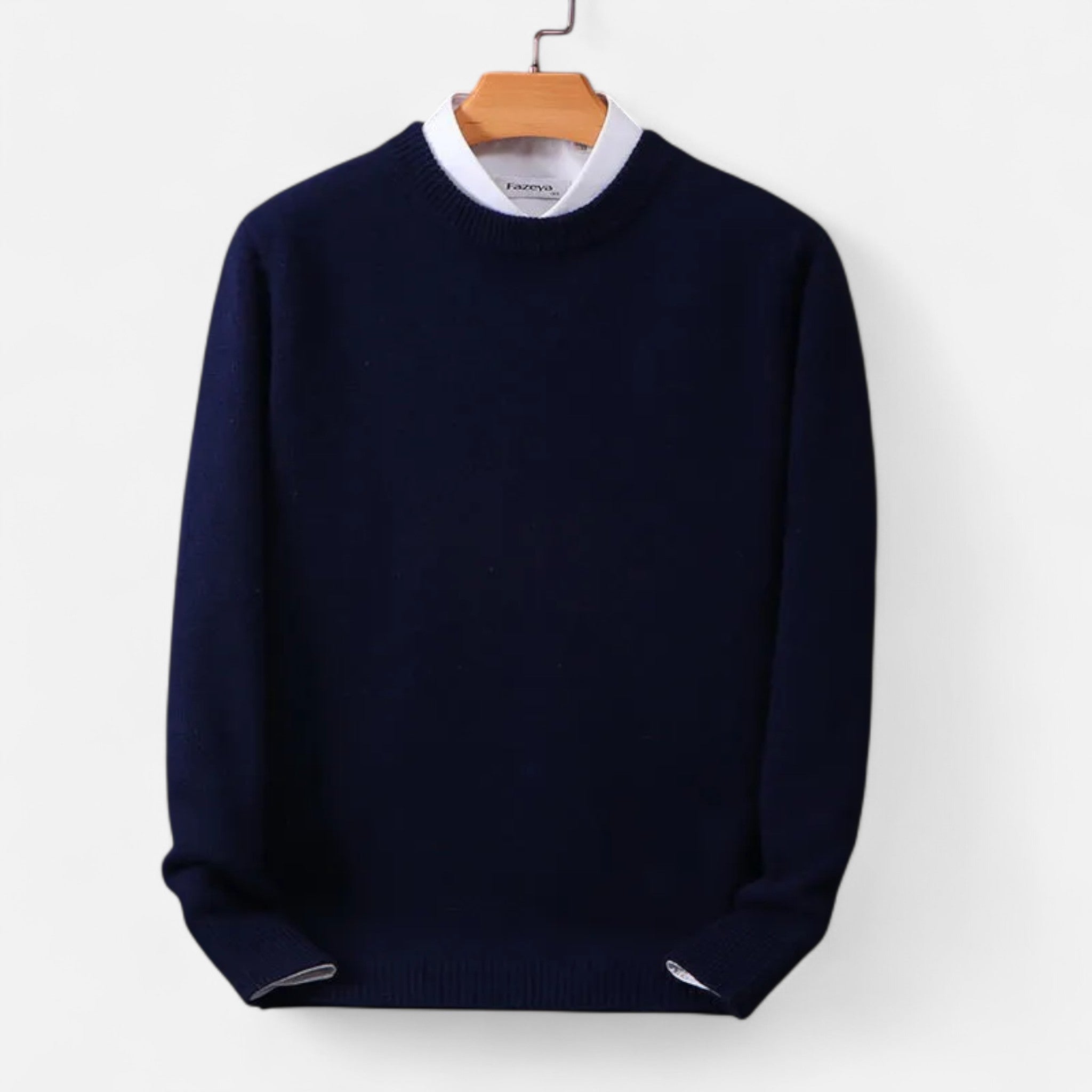 Velclairemode | Men's Merino Wool Sweater with a Mid-Rise Collar