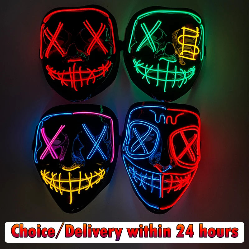 Máscara de LED luminosa Mixte para Halloween, cosplay assustador, festa e noite adulta