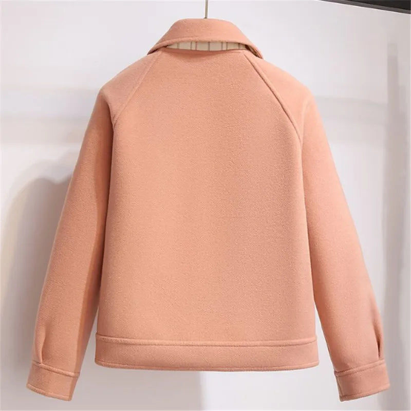 Chaqueta corta de mezcla de lana con cuello clásico y botones para mujer