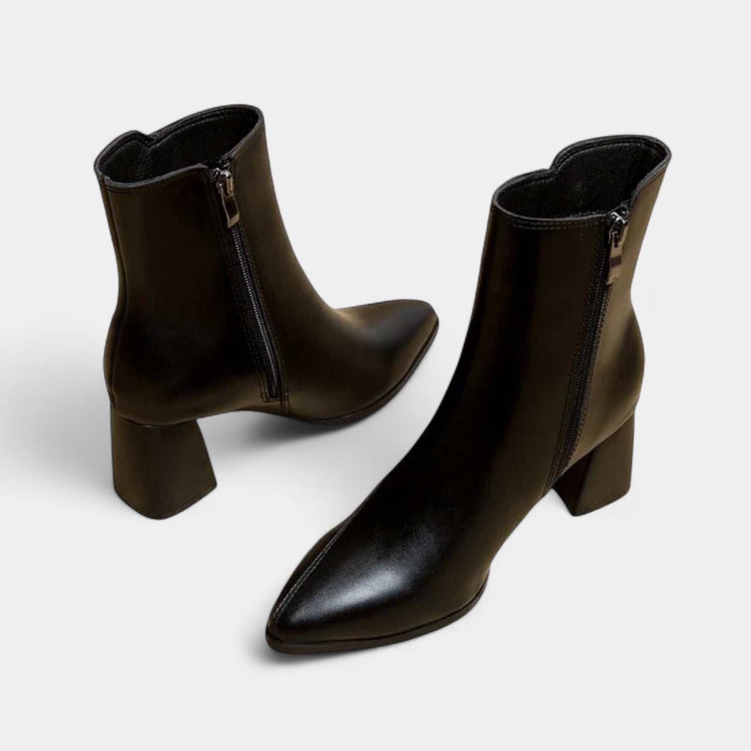 Bottines à talon épais pour femme avec bout pointu et fermeture éclair latérale
