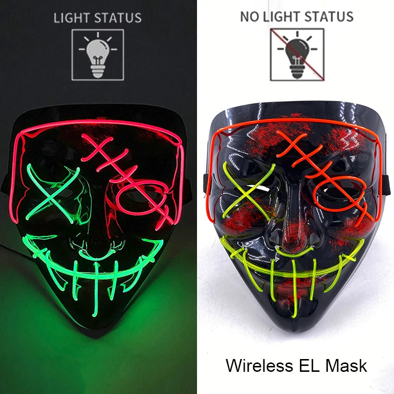 Máscara de LED luminosa Mixte para Halloween, cosplay assustador, festa e noite adulta