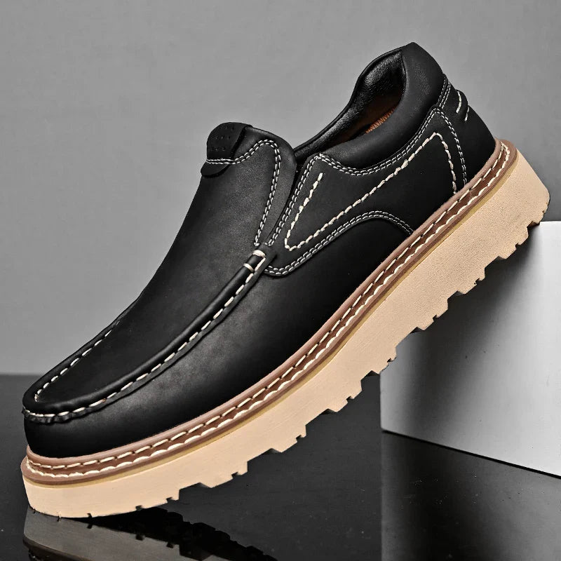 Men's leather moccasins — non-slip rubber sole — city style