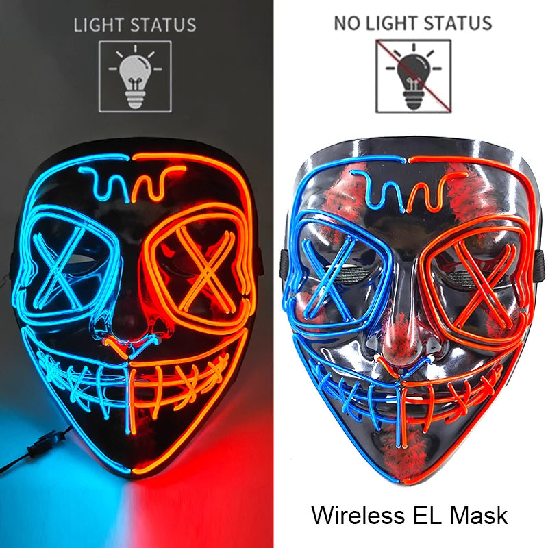 Máscara de LED luminosa Mixte para Halloween, cosplay assustador, festa e noite adulta