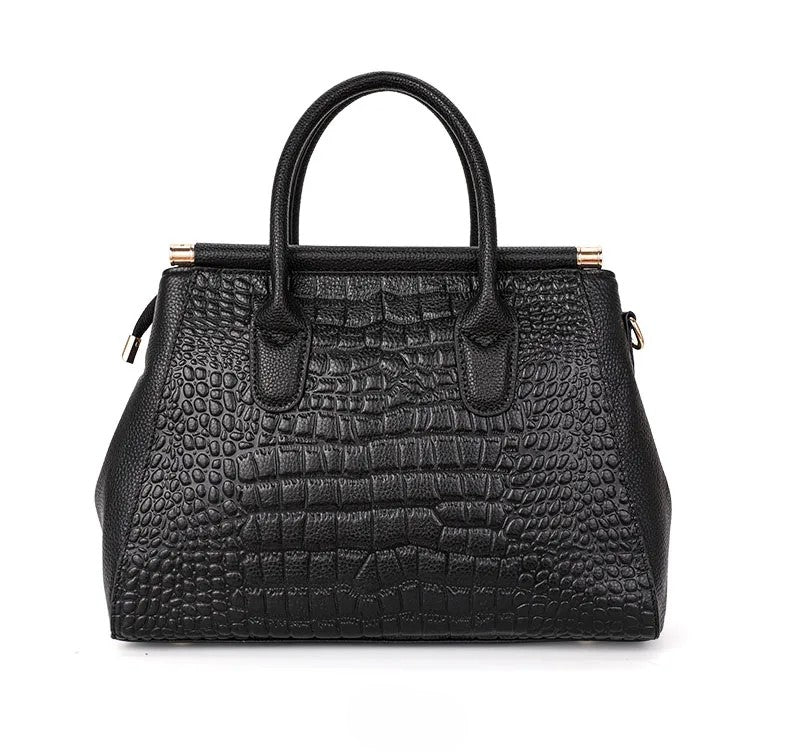 Sac à Main en Cuir Véritable pour Femme avec Motif Crocodile et Grande Capacité