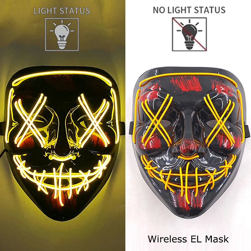 Máscara de LED luminosa Mixte para Halloween, cosplay assustador, festa e noite adulta