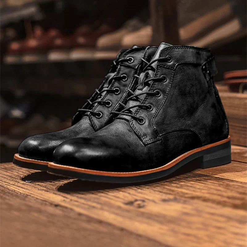 Homme Bottes Cuir Quotidien Zip et Lacets Semelle Antidérapante Bout Rond Rétro