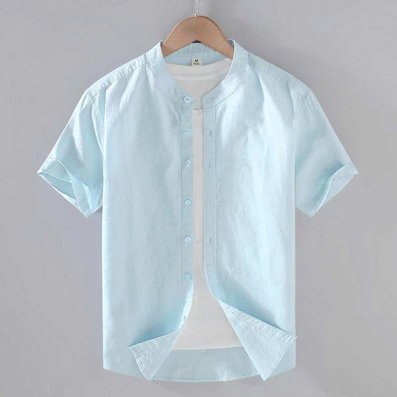 Chemise en lin homme — col officier manches courtes — tenue de plage