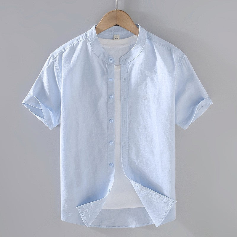 Chemise en lin homme — col officier manches courtes — tenue de plage