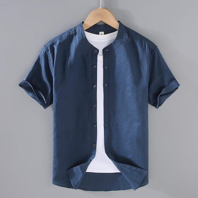 Chemise en lin homme — col officier manches courtes — tenue de plage