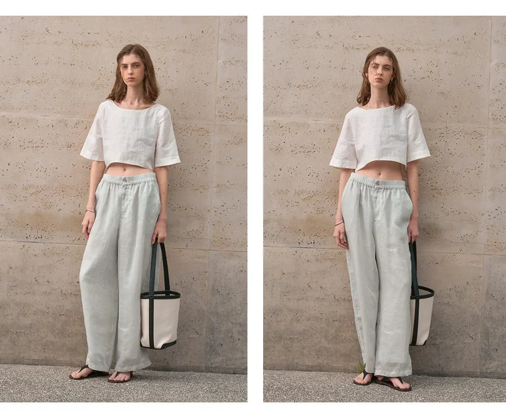 Top cropped feminino — 100% linho — corte largo e boxy — para o dia a dia