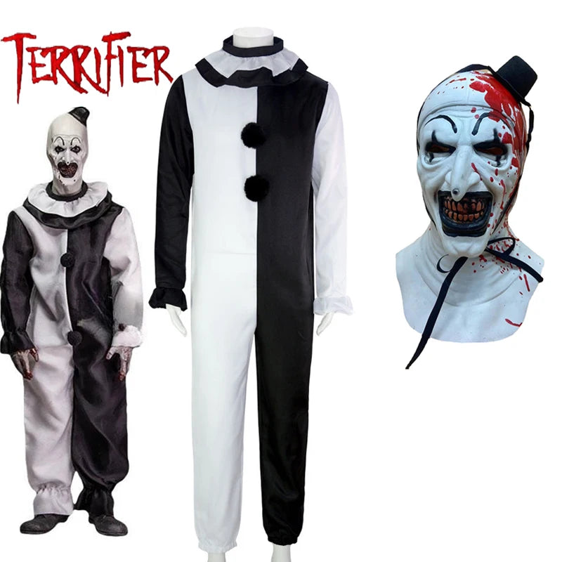 Costum mixt de clovn înfricoșător pentru Halloween, cosplay, cu mască, pentru adulți