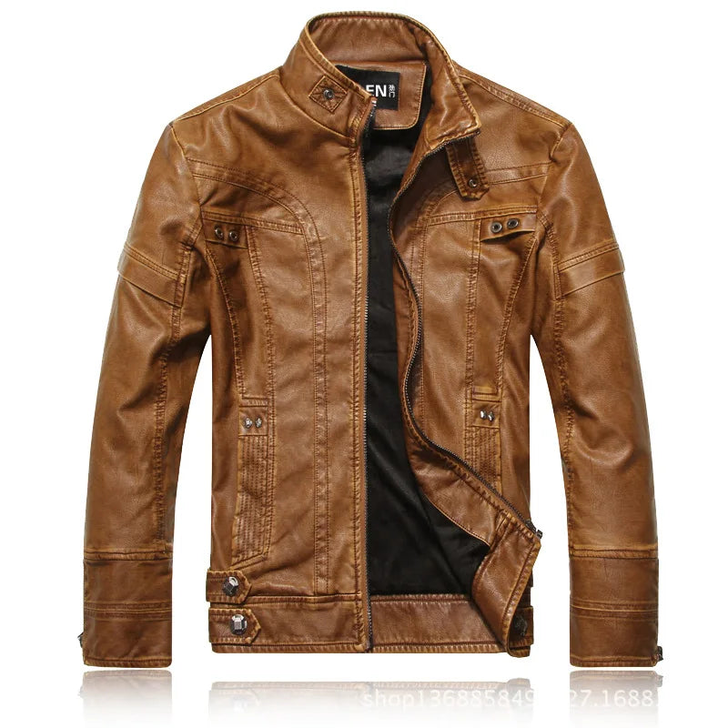 Jaqueta de Couro Urbana Masculina com Zíper Estilo Robusto Elegante Conforto Diário