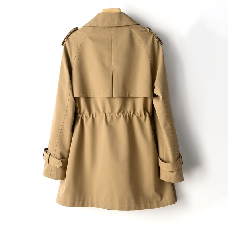 Cappotto trench lungo da donna elegante con doppio petto in cotone.