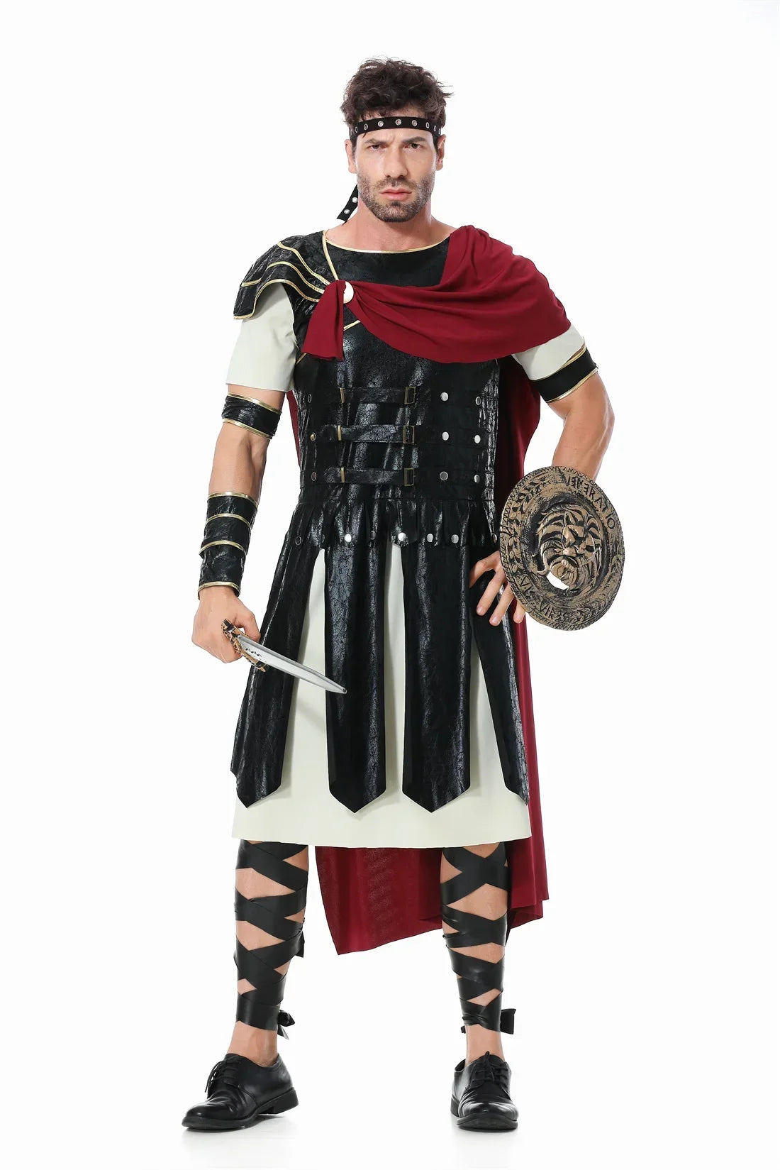 Costum bărbătesc de războinic roman pentru Halloween, cosplay de carnaval, pelerină de gladiator