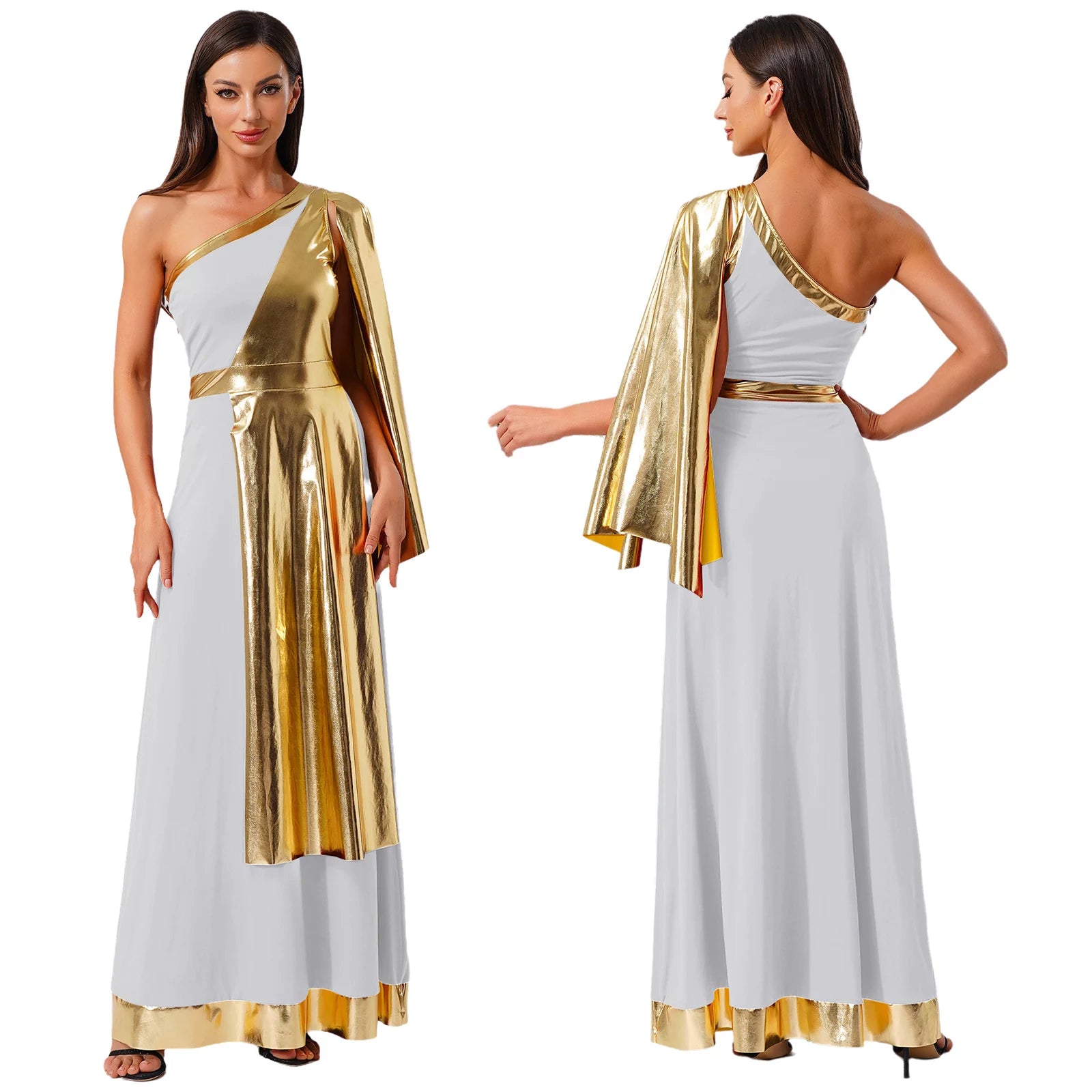 Women's Antique Greek Goddess Halloween Cosplay Toga Dress, Off-the-Shoulder