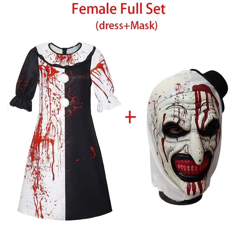 Homme Femme Costume Clown Sanglant Halloween Cosplay Horreur Carnaval
