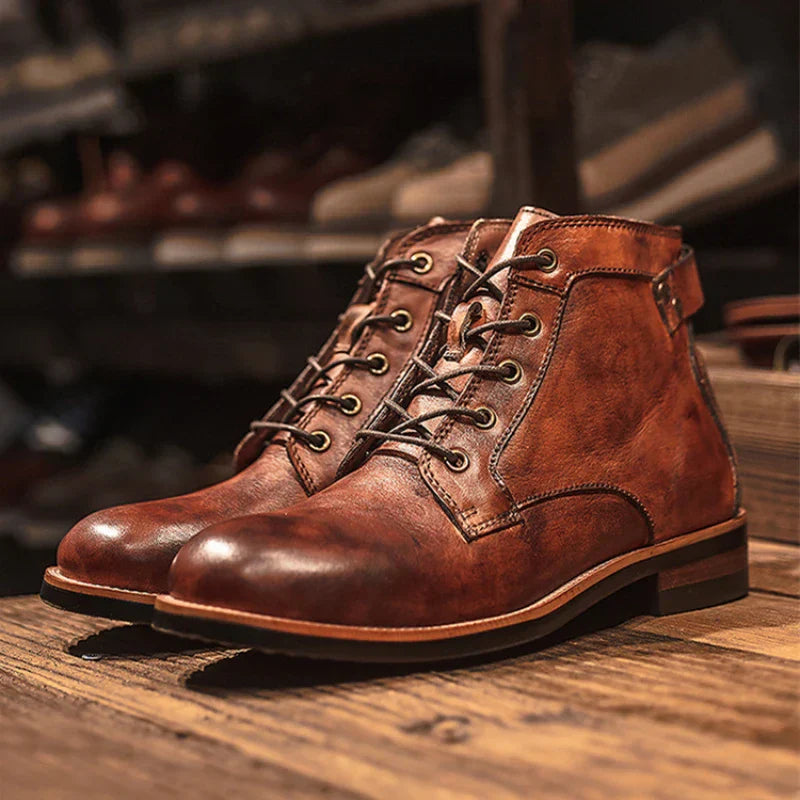 Homme Bottes Cuir Quotidien Zip et Lacets Semelle Antidérapante Bout Rond Rétro