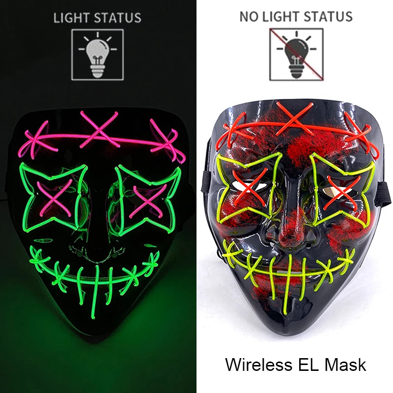 Máscara de LED luminosa Mixte para Halloween, cosplay assustador, festa e noite adulta