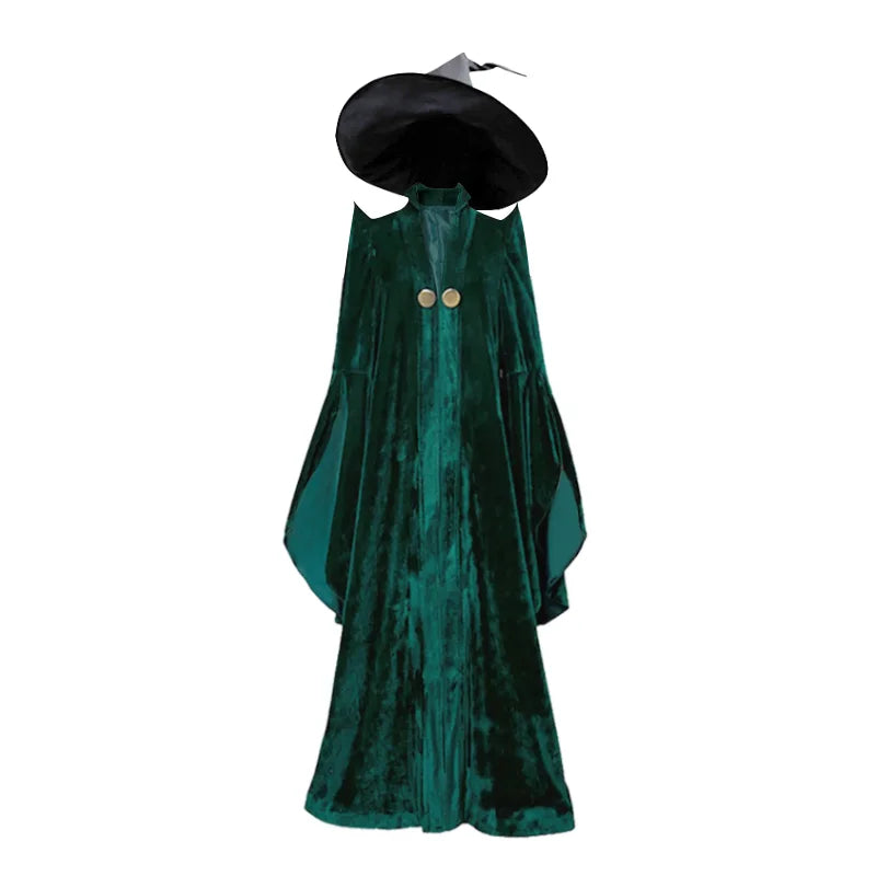 Mixte Robe Longue Professeure Sorcière Halloween Cosplay École Magie Adulte