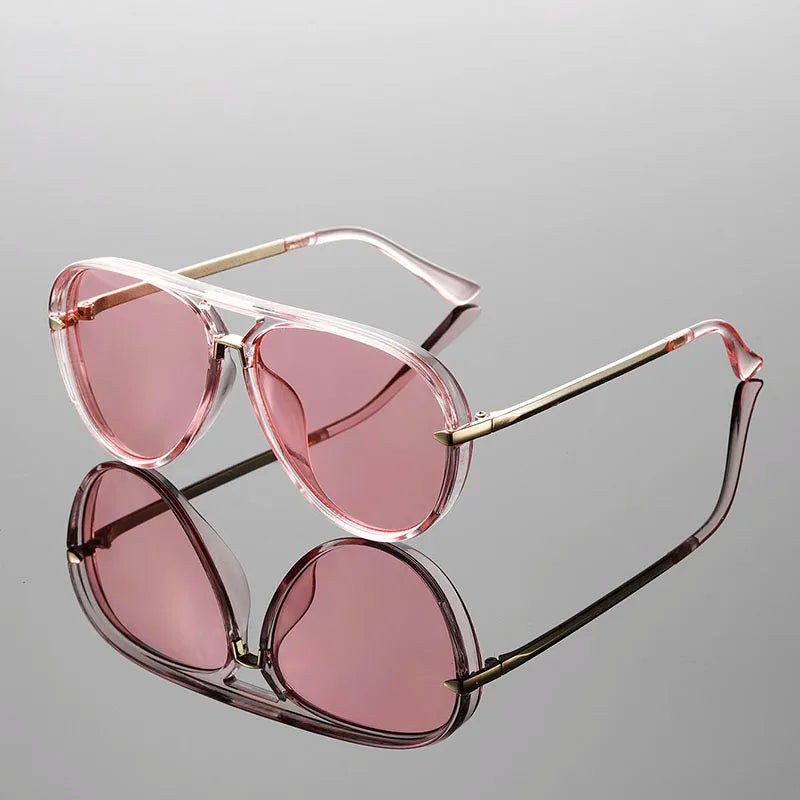 Lunettes de Soleil Aviateur Unisexes à Monture Transparente et Détails Métalliques