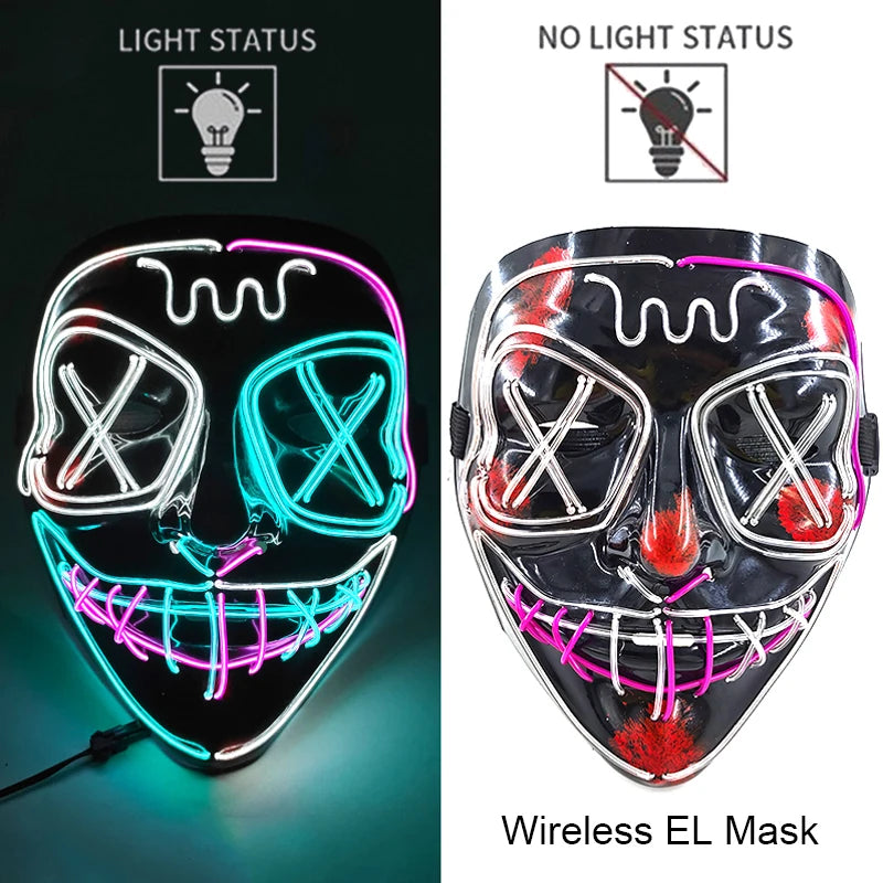Máscara de LED luminosa Mixte para Halloween, cosplay assustador, festa e noite adulta