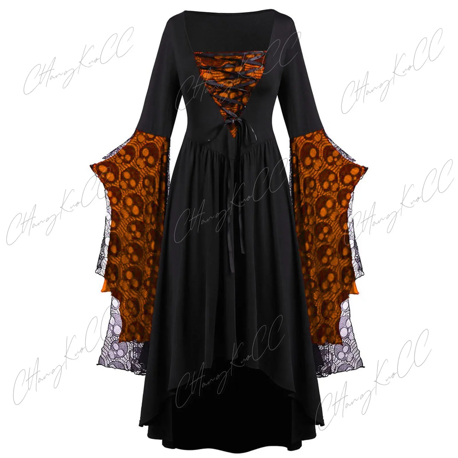 Rochie gotică de vrăjitoare pentru femei, cosplay de Halloween, cu mâneci din dantelă, pentru adulți