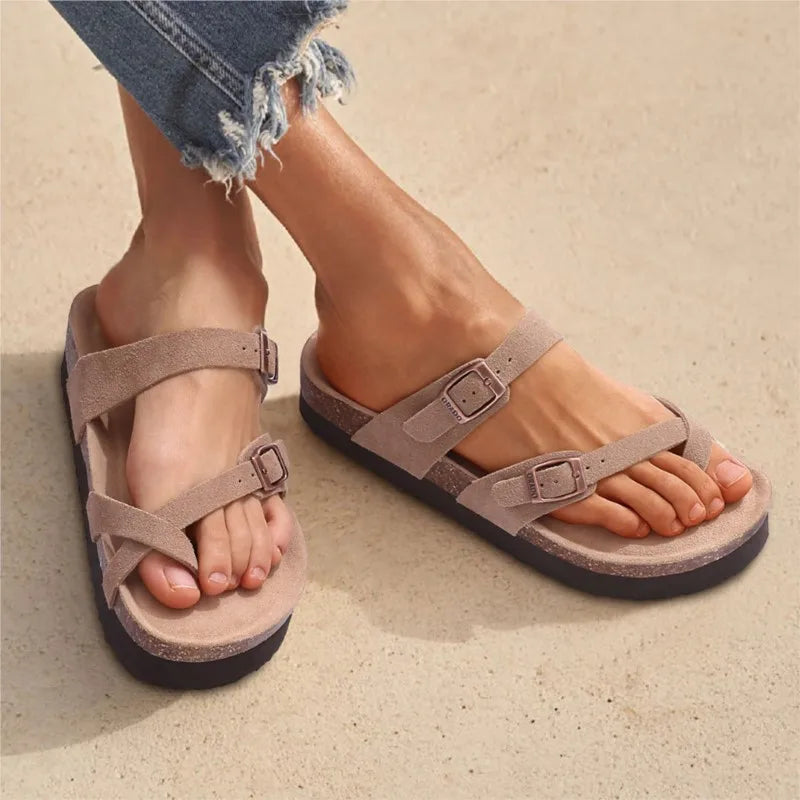 Sandales Plates Femme En Daim