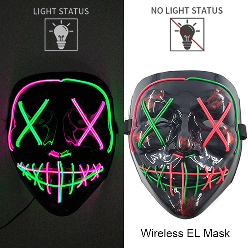 Máscara de LED luminosa Mixte para Halloween, cosplay assustador, festa e noite adulta