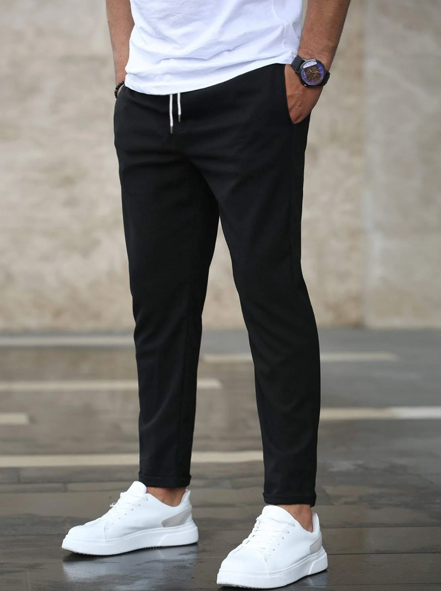 Pantalon droit pour homme avec taille élastique et cordon de serrage en polyester