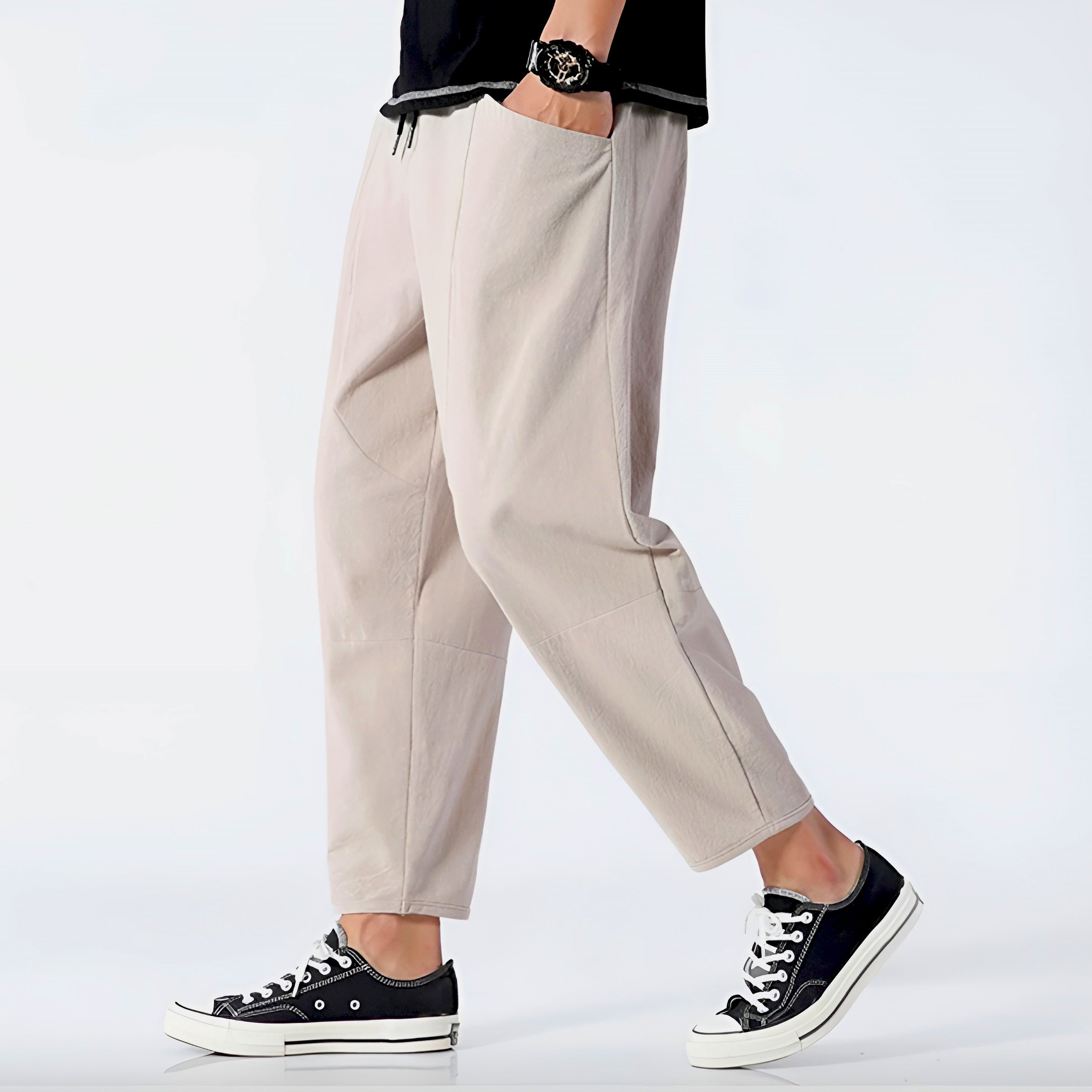 Pantalon Harem en Coton à Taille Élastique et Coupe Décontractée pour Homme