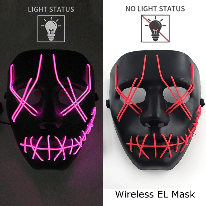 Máscara de LED luminosa Mixte para Halloween, cosplay assustador, festa e noite adulta