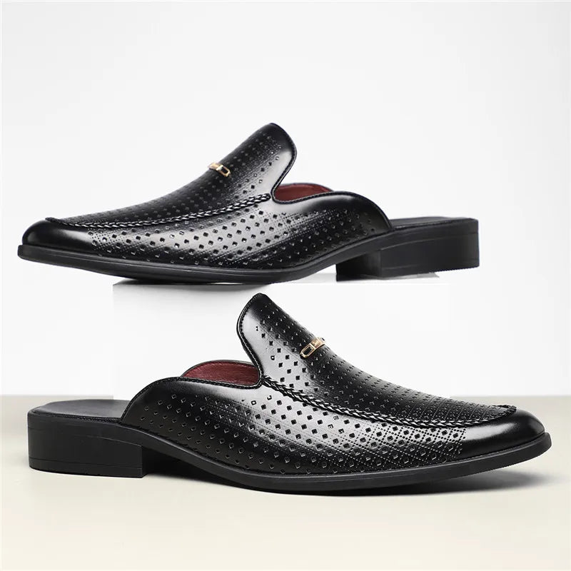Mules Mocassins pour Homme en Cuir Verni avec Détails en Métal et Semelle en Caoutchouc