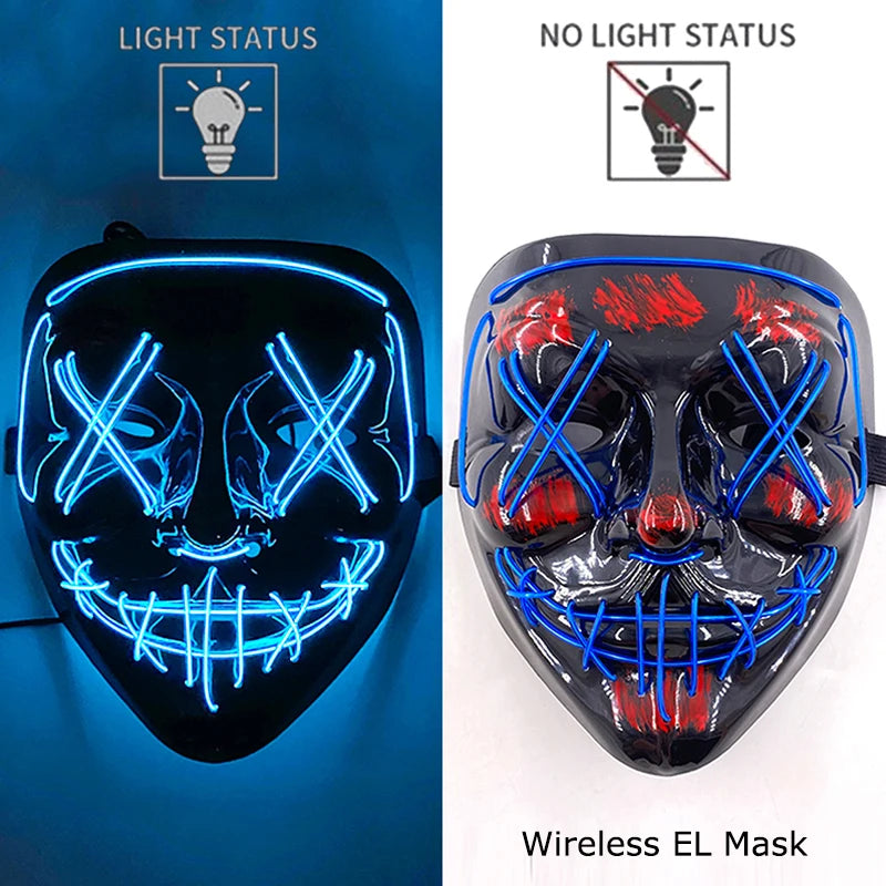 Máscara de LED luminosa Mixte para Halloween, cosplay assustador, festa e noite adulta