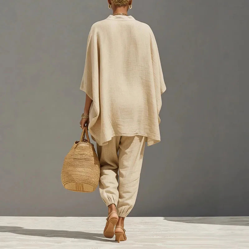 Ensemble pantalon pour femme - haut à encolure en V - vêtement de détente