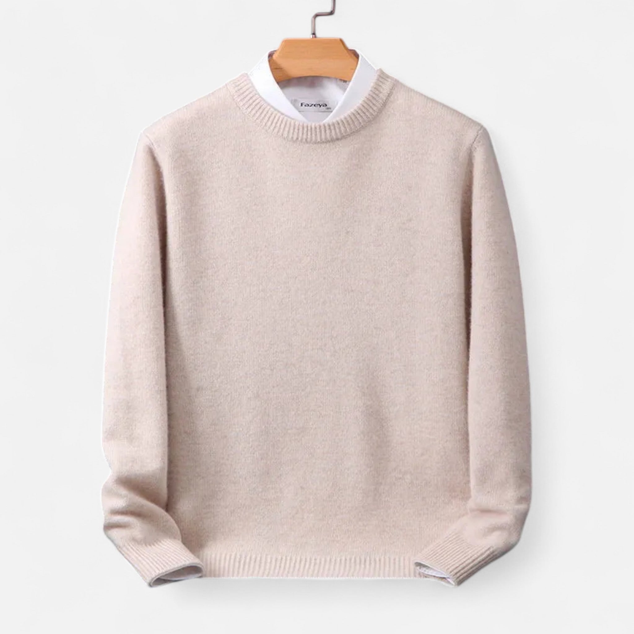 Velclairemode | Men's Merino Wool Sweater with a Mid-Rise Collar