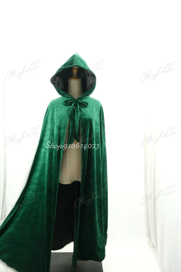 Dlouhý sametový smíšený plášť s kapucí na halloweenový cosplay dospělé čarodějnice