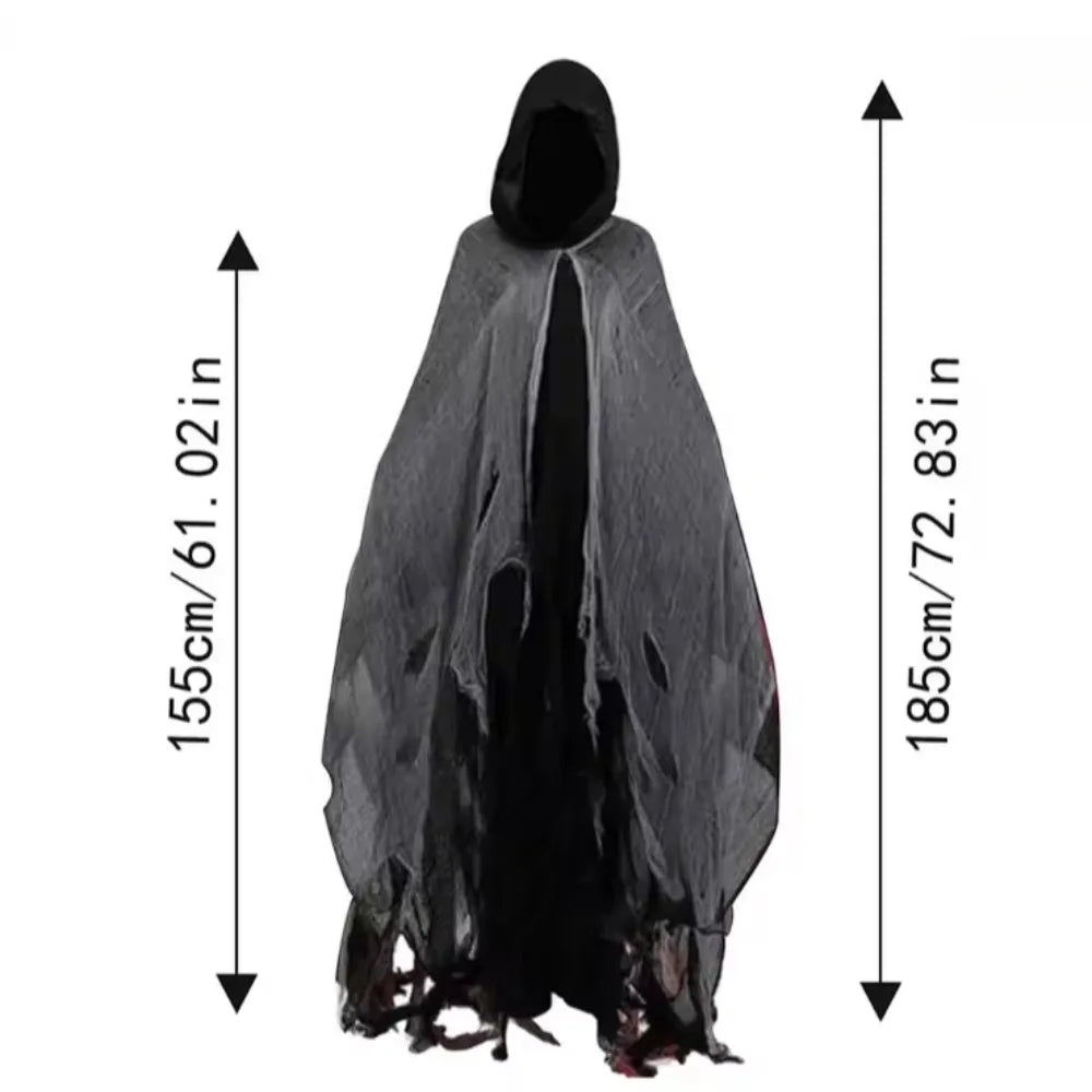 Pelerină mixtă fantomă zdrențuită pentru Halloween, cosplay, cu glugă, costum de groază