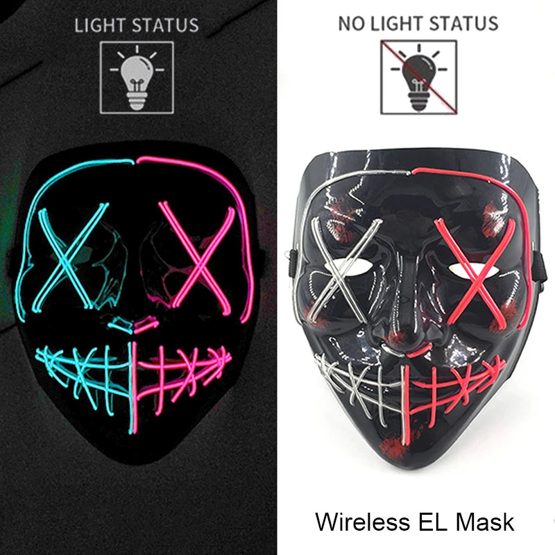 Máscara de LED luminosa Mixte para Halloween, cosplay assustador, festa e noite adulta