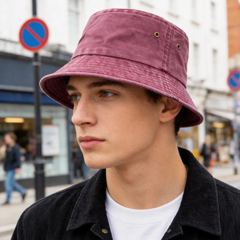 Unisex bavlněný bucket klobouk ve vintage stylu pro volný čas