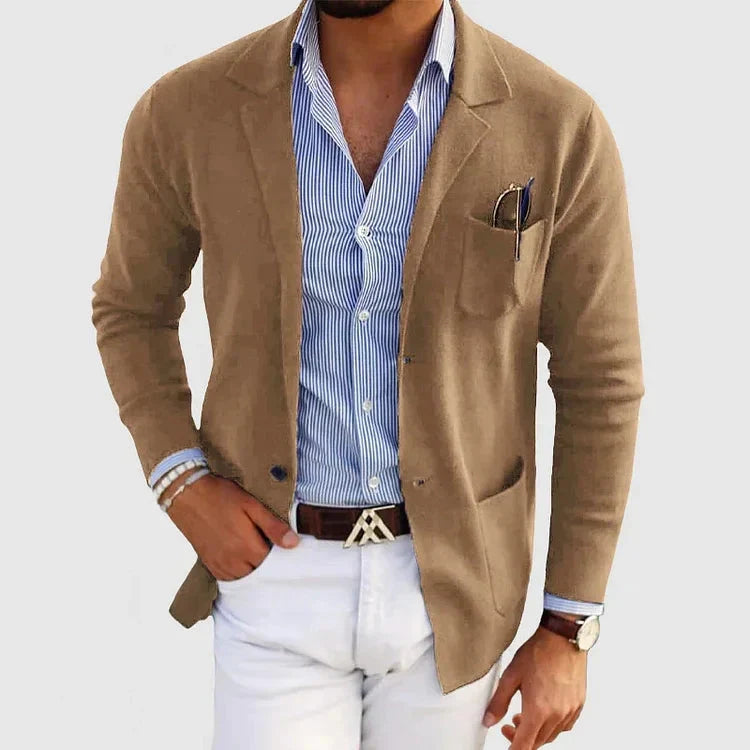 Herreblazer Professionel Krave Revers Blød Strik Elegant Hverdagsbrug