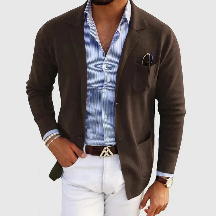 Herreblazer Professionel Krave Revers Blød Strik Elegant Hverdagsbrug