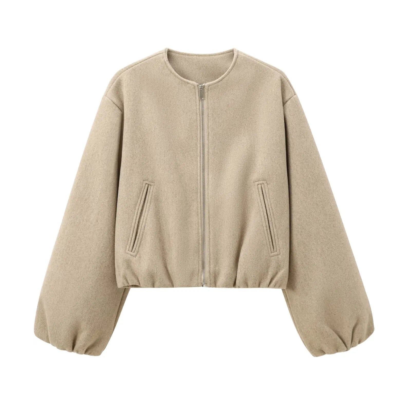 Veste Bomber Fleece à Fermeture Éclair et Coupe Courte pour Femme