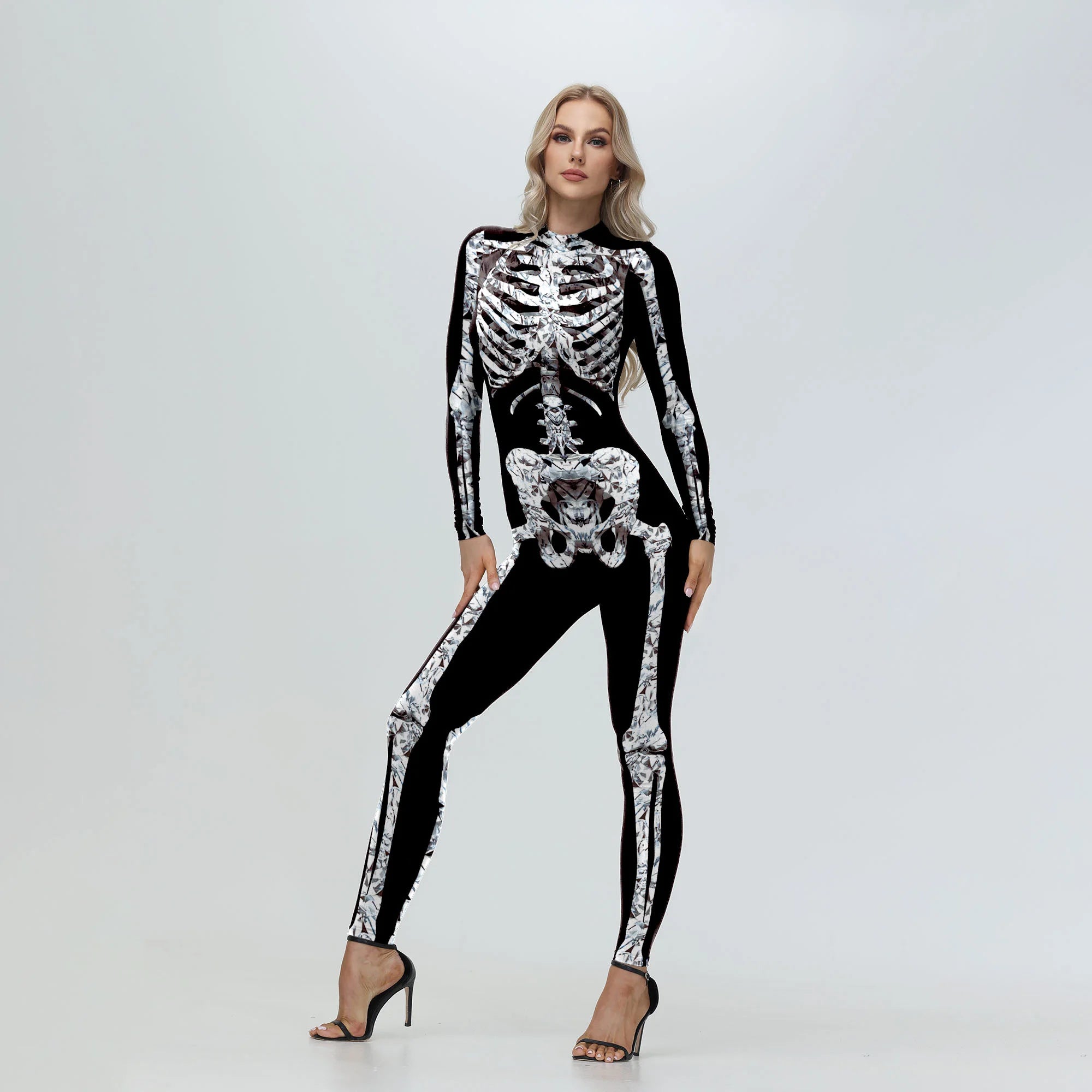 Women's Scary Halloween Skeleton Jumpsuit Cosplay Costume for Adults