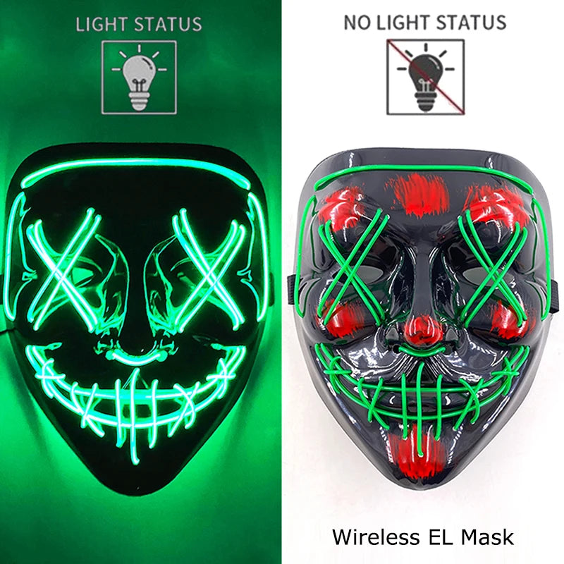 Máscara de LED luminosa Mixte para Halloween, cosplay assustador, festa e noite adulta