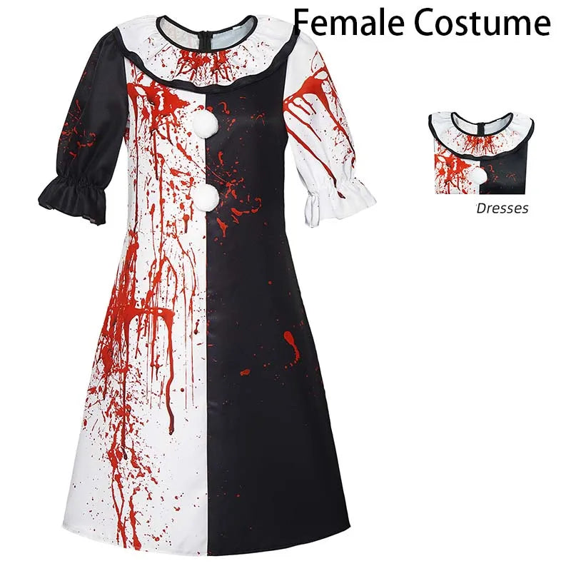 Homme Femme Costume Clown Sanglant Halloween Cosplay Horreur Carnaval