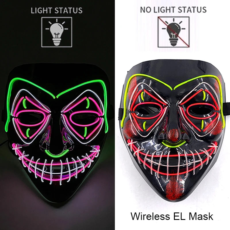 Máscara de LED luminosa Mixte para Halloween, cosplay assustador, festa e noite adulta